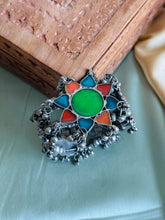 Load image into Gallery viewer, Multicolor flower Openable Ghungroo afghani cuff kada
