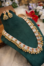 Load image into Gallery viewer, Pearl Kemp Stone Long Haram Jadau temple necklace set

