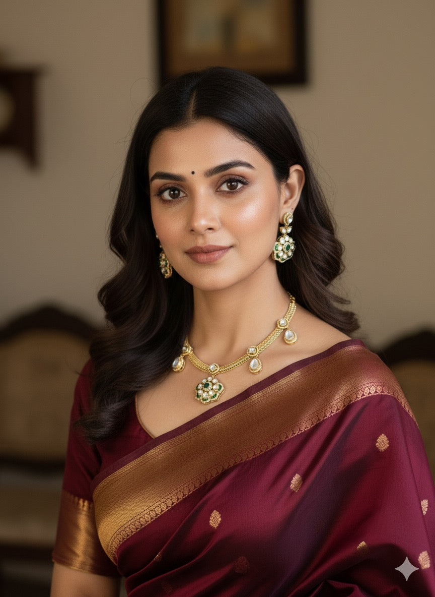 Moissanite Enamel Hanging Kundan Necklace set