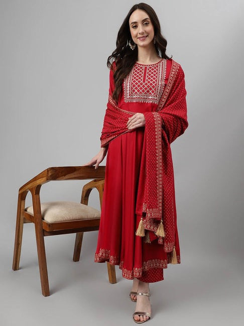PLUS SIZE 50 - 3 pc Red Golden Long Suit women clothing