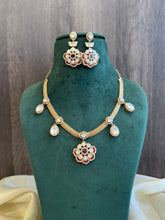 Load image into Gallery viewer, Moissanite Enamel Hanging Kundan Necklace set
