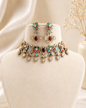 Load image into Gallery viewer, Sabya Inspired Celebrity Multicolored Gemstones Choker Premium Necklace set
