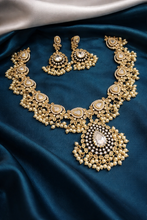 Load image into Gallery viewer, Golden White Pearl Temple ethnic Necklace set
