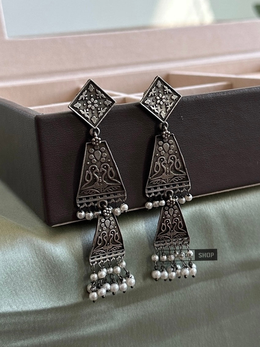 German Silver layered Beads Jhumka earrings