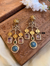 Load image into Gallery viewer, Tiger Stone Statement Designer Sabya inspired Stone Heritage Cz earrings
