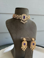 Load image into Gallery viewer, Purple Doublet tayani 22k gold plated Premium choker necklace set
