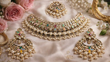 Load image into Gallery viewer, Aarohi Multicolor Golden Polki Necklace Set with maangtikka
