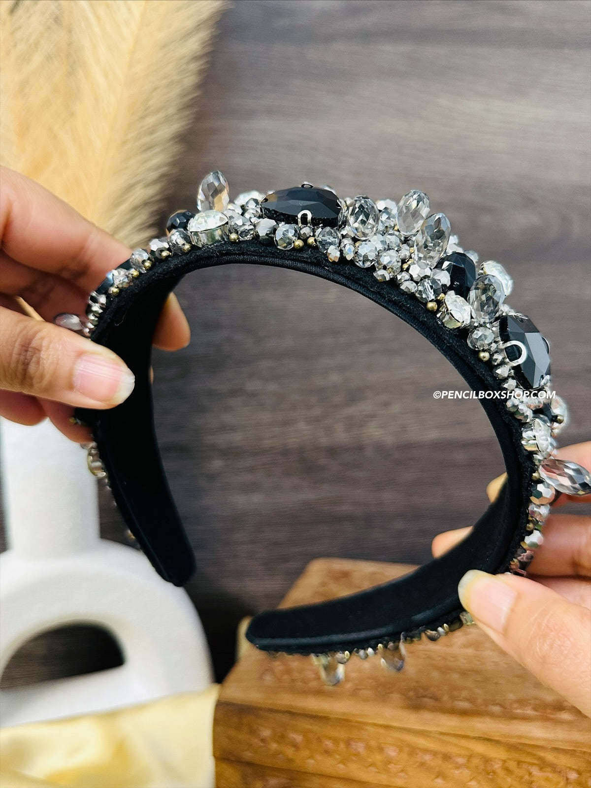 Black crystal Pearl Rhinestone Headband Hair Band – PencilboxShopUSA