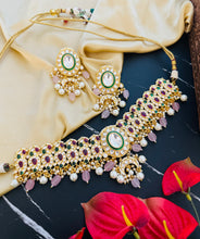 Load image into Gallery viewer, Kemp stone Kundan Ruby Green Multicolor Designer choker Necklace set
