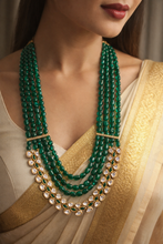 Load image into Gallery viewer, Green Celebrity inspired Layered Gold Plated Long Mala Premium Tayani Necklace
