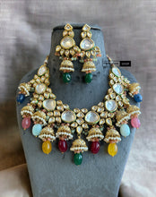 Load image into Gallery viewer, Kundan Meenakari Back Meenakari Jhumka Heavy Designer Necklace set
