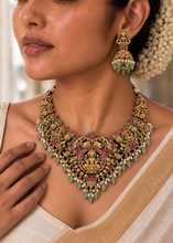Load image into Gallery viewer, TRENDING Golden Pachi Lakshmi Nakshi work necklace set
