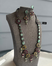 Load image into Gallery viewer, German Silver Yellow Ruby Stone  Long Statement Necklace set
