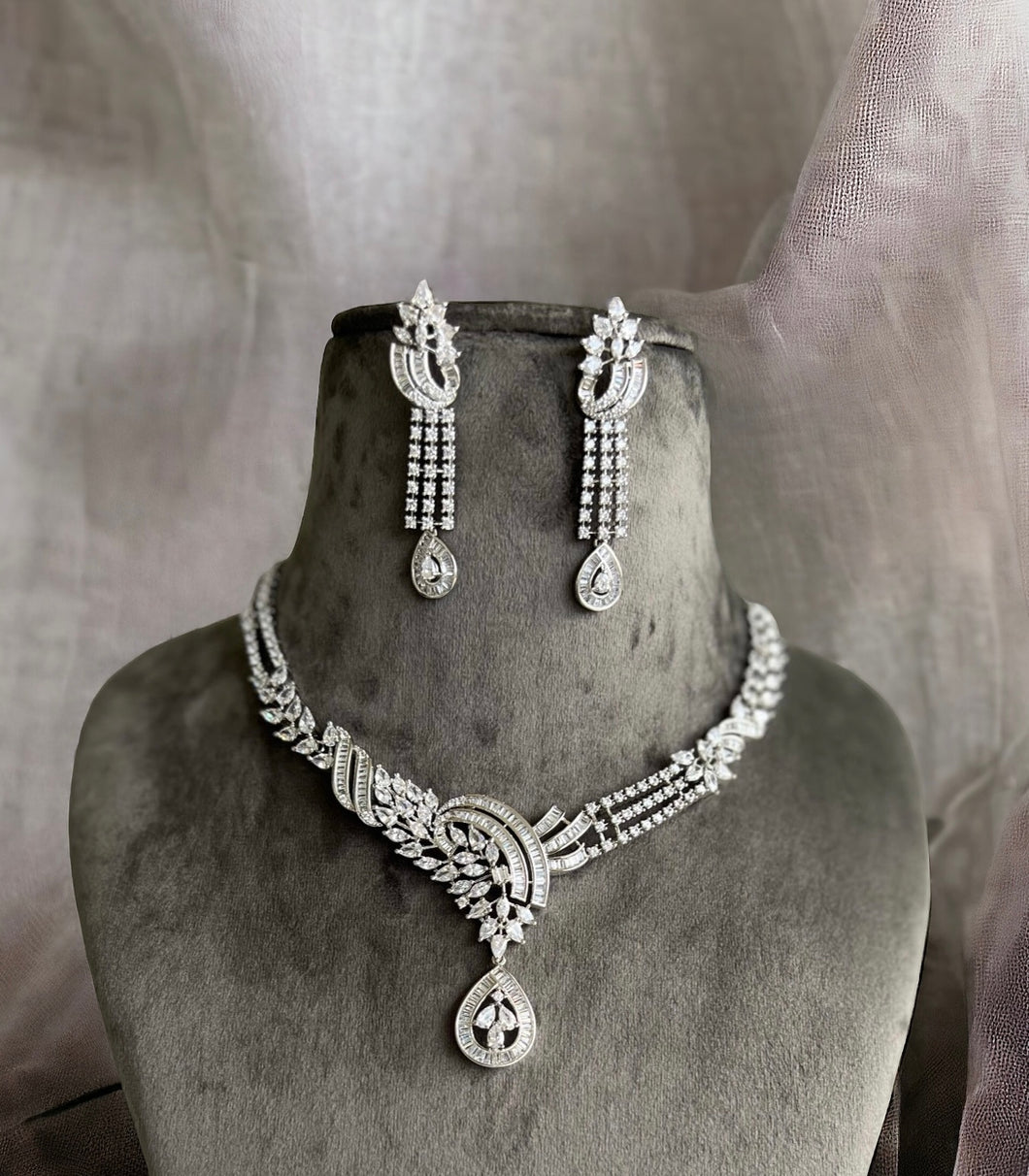 American Diamond classy designer Silver Necklace set