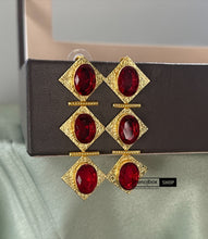 Load image into Gallery viewer, Golden three glass Stone Earrings
