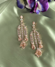 Load image into Gallery viewer, American diamond Rose Gold Long three jhumkas dangling Earrings
