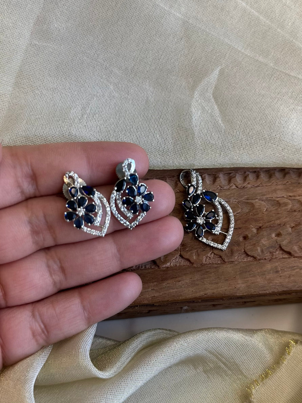Blue Small American Diamond Pendant set