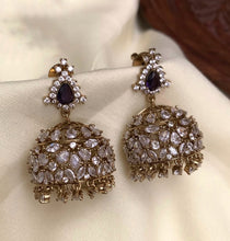 Load image into Gallery viewer, Temple Cz Bridal Jhumka golden Ethnic Earrings
