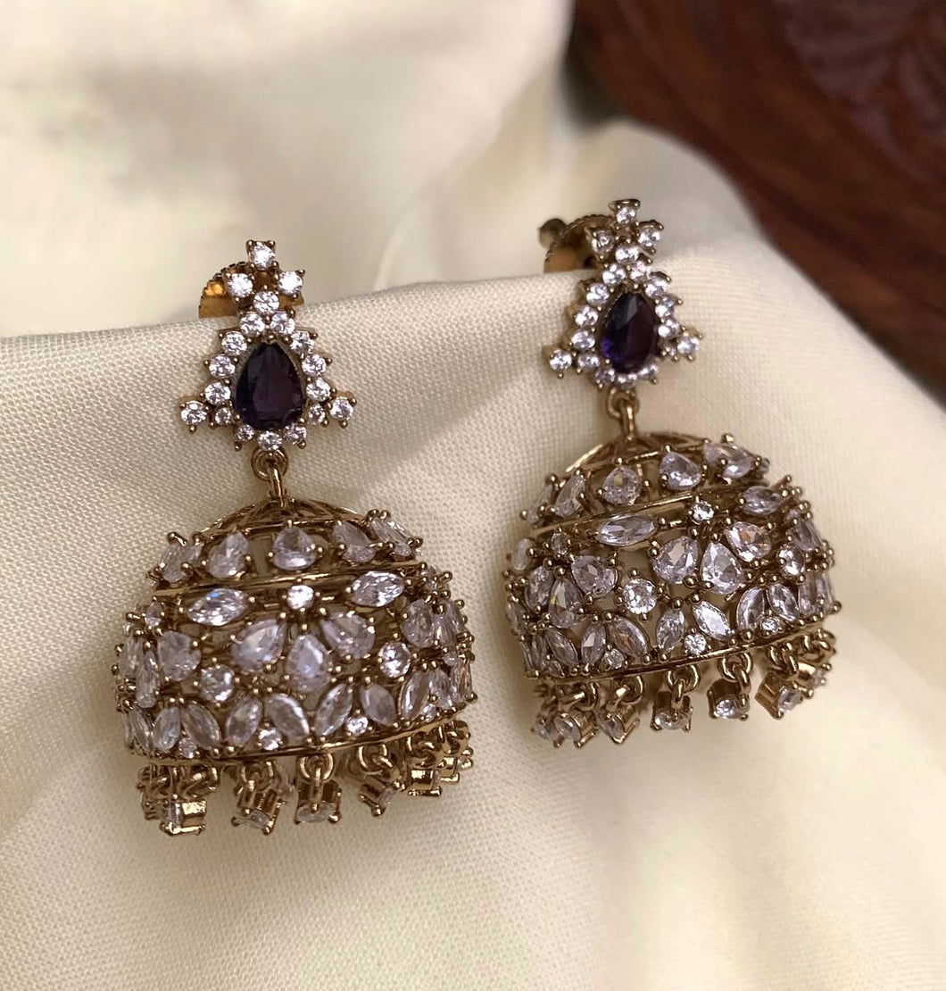 Temple Cz Bridal Jhumka golden Ethnic Earrings