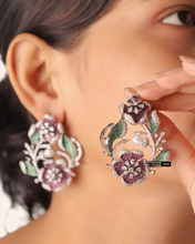 Load image into Gallery viewer, Evergreen Floral Pearl Premium Solitaire Lookalike Ruby Green Dangling  Earrings
