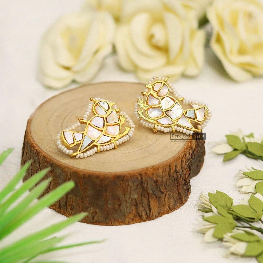 Real Mop( mother of pearl) Bird Simple White Stud earrings