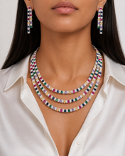 Load image into Gallery viewer, Multicolor American diamond Solitaire Premium Marquis Layered Necklace set
