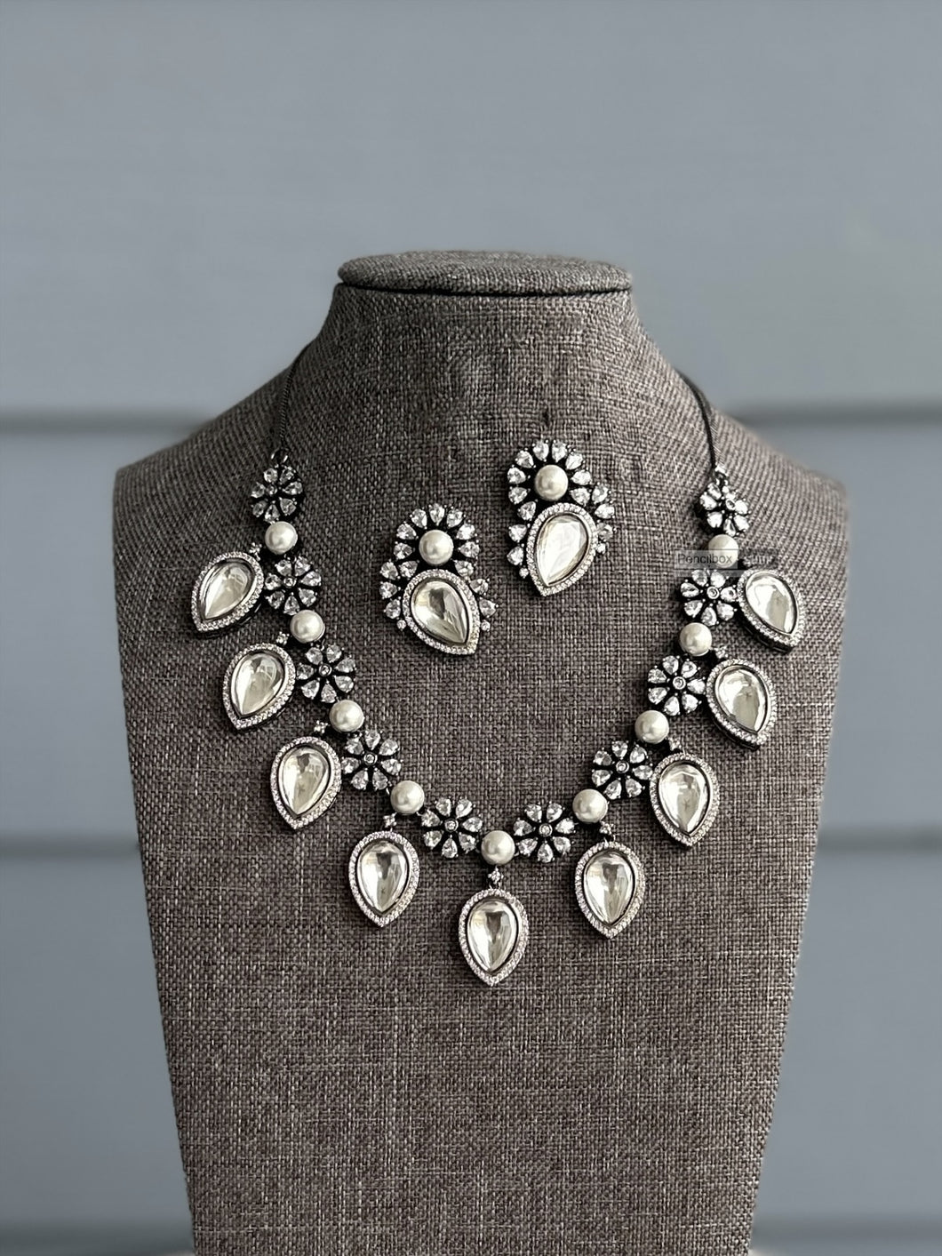 Maya White Uncut Kundan American diamond pearl Necklace set