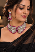 Load image into Gallery viewer, Ruby Collar Premium american diamond Real Looking Silver necklace set
