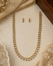 Load image into Gallery viewer, White Cz Mid Length Flower American diamond ethnic Necklace set
