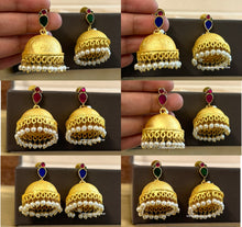 Load image into Gallery viewer, Pachi kundan Bird Golden Brass Pearl Jhumka earrings
