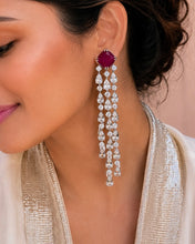 Load image into Gallery viewer, Celebrity Long Solitaire Flower Waterfall Dangler Earrings
