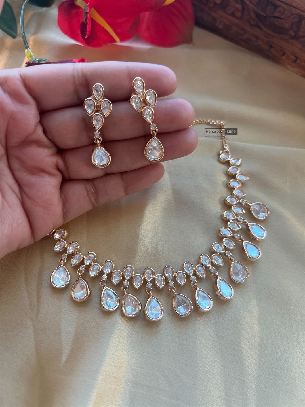 22k gold plated Statement Tayani  drops Necklace set