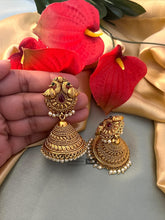 Load image into Gallery viewer, Peacock Bahubali Golden Jhumka Drop earrings
