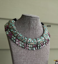 Load image into Gallery viewer, German Silver Mint Ruby Statement Necklace set
