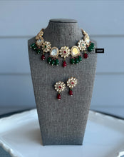 Load image into Gallery viewer, Ruby green Dainty Uncut Kundan American Diamond Necklace set
