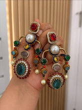 Load image into Gallery viewer, Drop Stone Statement Designer Sabya inspired Stone Heritage Cz earrings

