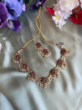 Load image into Gallery viewer, TRENDING Kemp Stone Lotus Guttapusalu Pearl Necklace set
