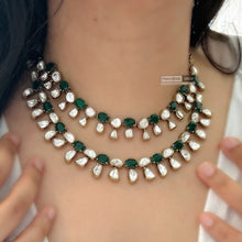 Load image into Gallery viewer, Double Layered gold plated Green Tayani Necklace set
