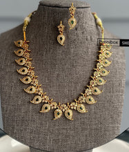 Load image into Gallery viewer, Multicolor Mango shape kemp stone pearl Necklace set  temple jewelry
