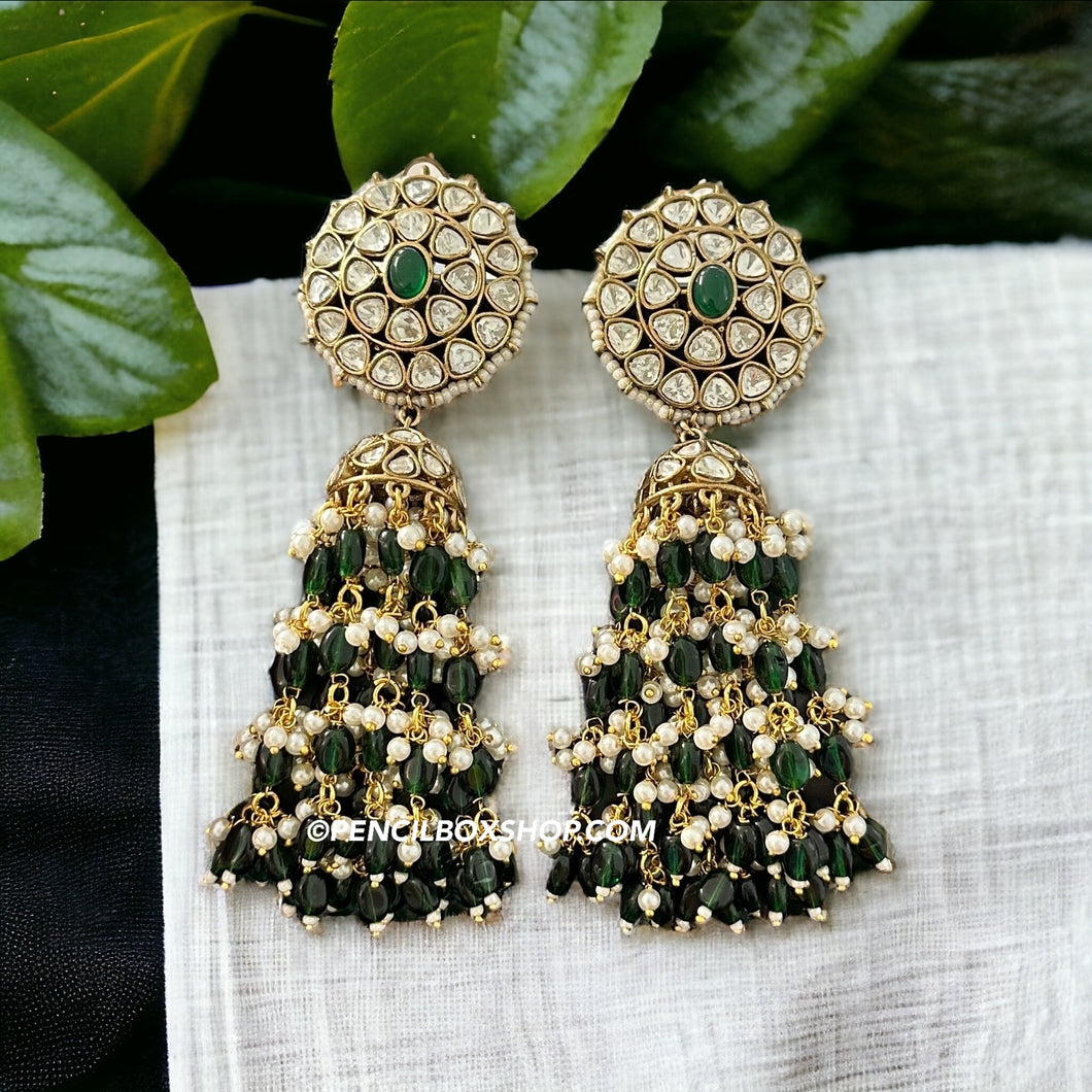Moissanite Green Pearl Big long Earrings