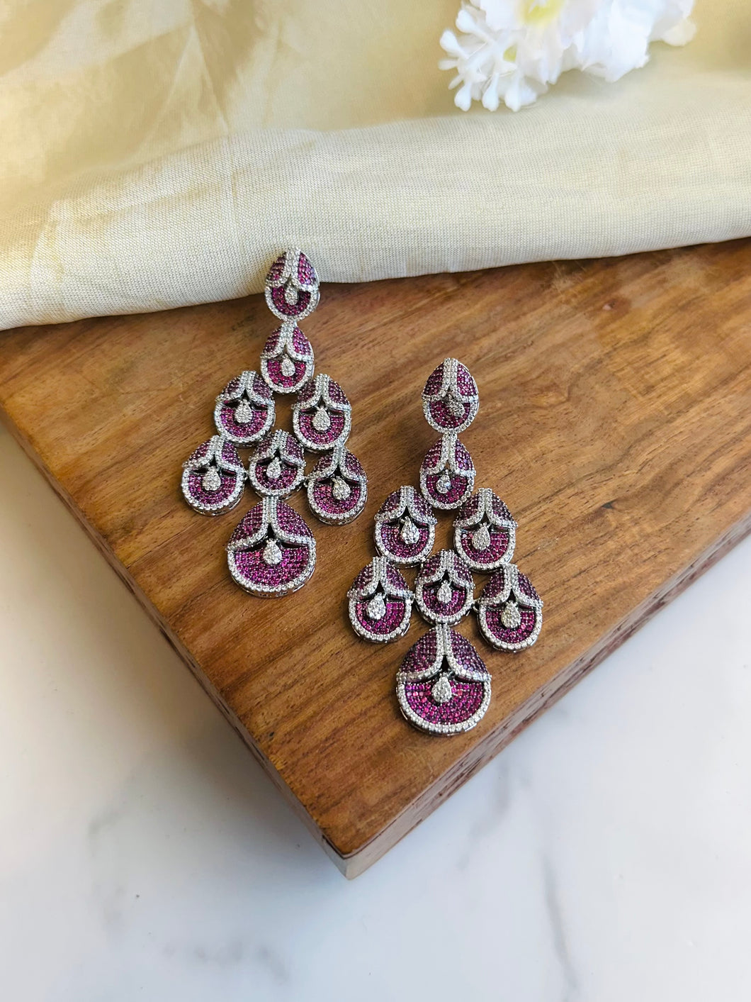 Pink Invisible American Diamond Solitaire Dangling Earrings