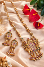 Load image into Gallery viewer, Ruby White Kemp Stone Golden Elephant tassel Long Necklace set
