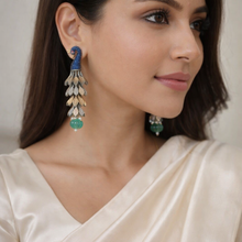 Load image into Gallery viewer, Golden Multicolor Peacock choker Designer American diamond Celebrity Necklace set

