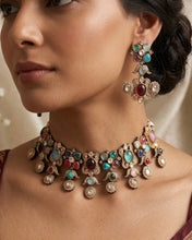Load image into Gallery viewer, Sabya Inspired Celebrity Multicolored Gemstones Choker Premium Necklace set
