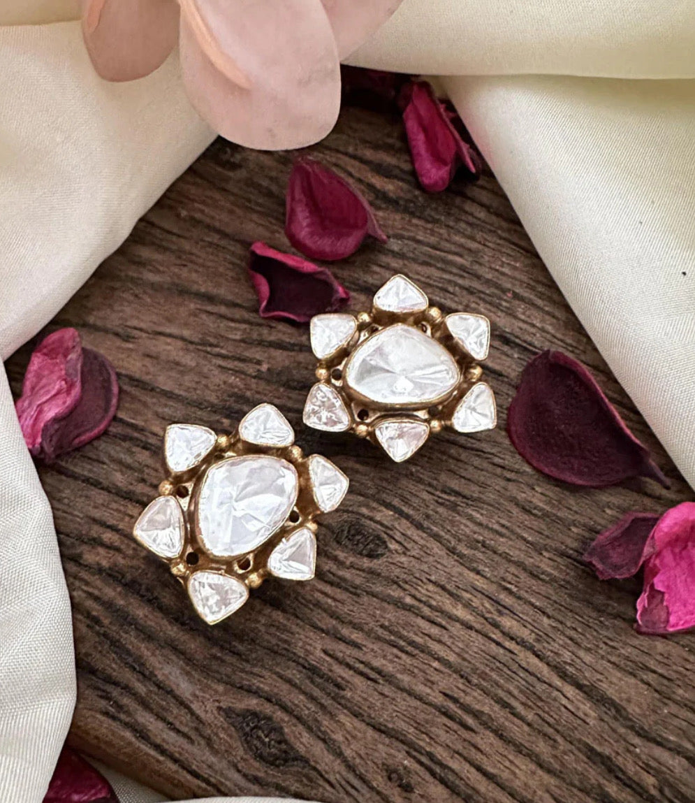 Moissanite Round Flower Stud Premium Earrings