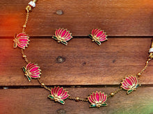 Load image into Gallery viewer, TRENDING enamel Meenakari Lotus Golden Necklace set
