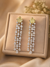 Load image into Gallery viewer, Celebrity Long Solitaire Flower Waterfall Dangler Earrings
