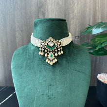 Load image into Gallery viewer, Tayani Gold plated green Premium Choker Necklace set
