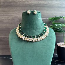 Load image into Gallery viewer, Nitya Green Hydro Stone gold plated Tayani Necklace set.
