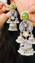 Load image into Gallery viewer, Dharna German silver 92.5 silver coated kundan Jhumka Earrings
